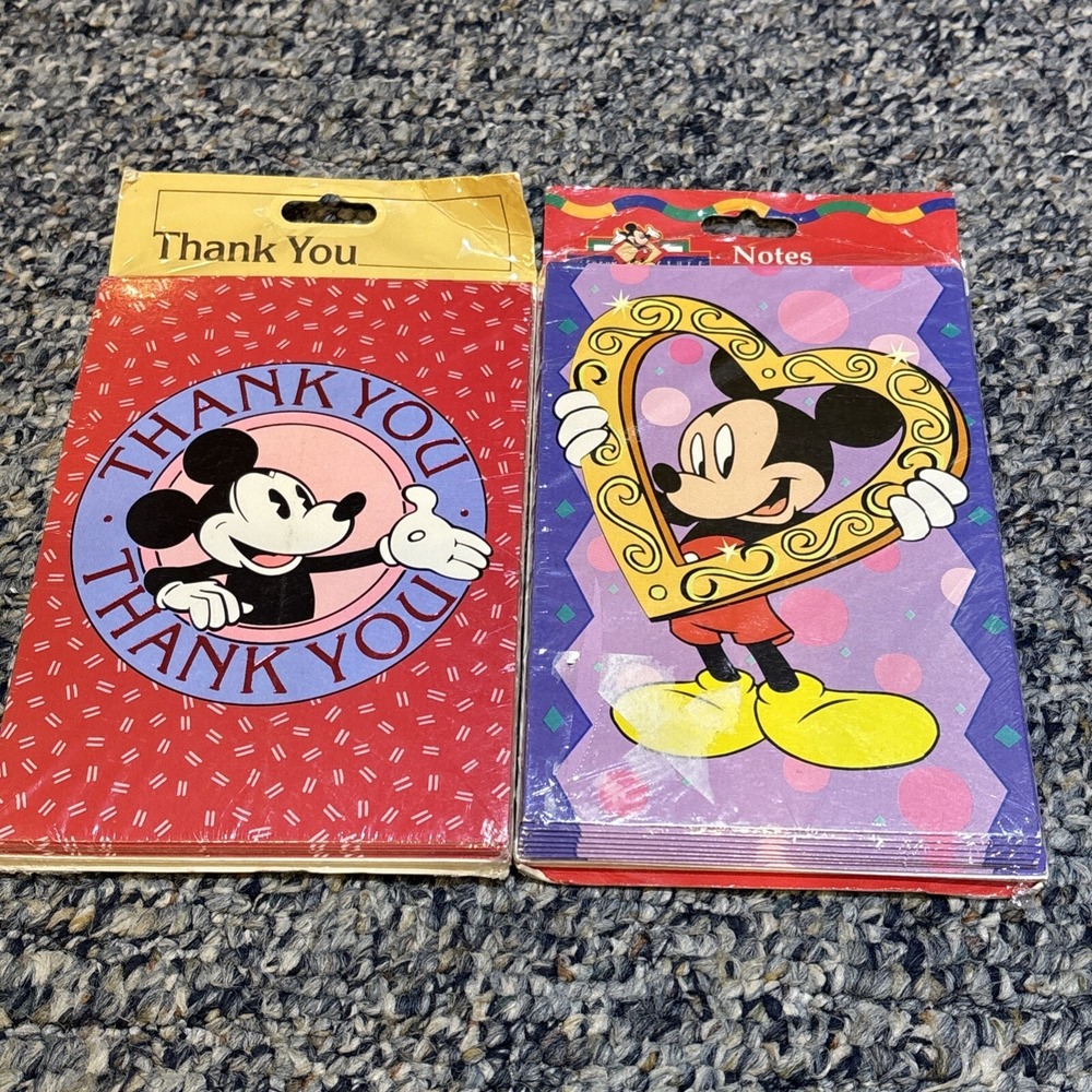Vintage Disney Mickey Mouse Thank You Notes Cards 2 Packs Of 8 NOS Love Gibson